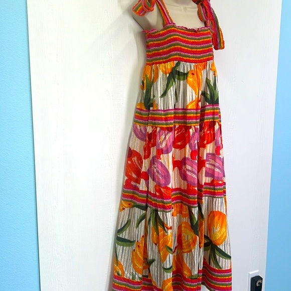 House Of Harlow 1960 - Tropical Fruit Colorful Stripes And Design Maxi Dress LG - Picture 4 of 12